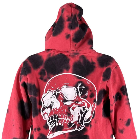 NWT AD Mens S Womens M Hoodie Red Black Tie-Dye Skull Graphic Hoodie Jacket - Picture 10 of 16